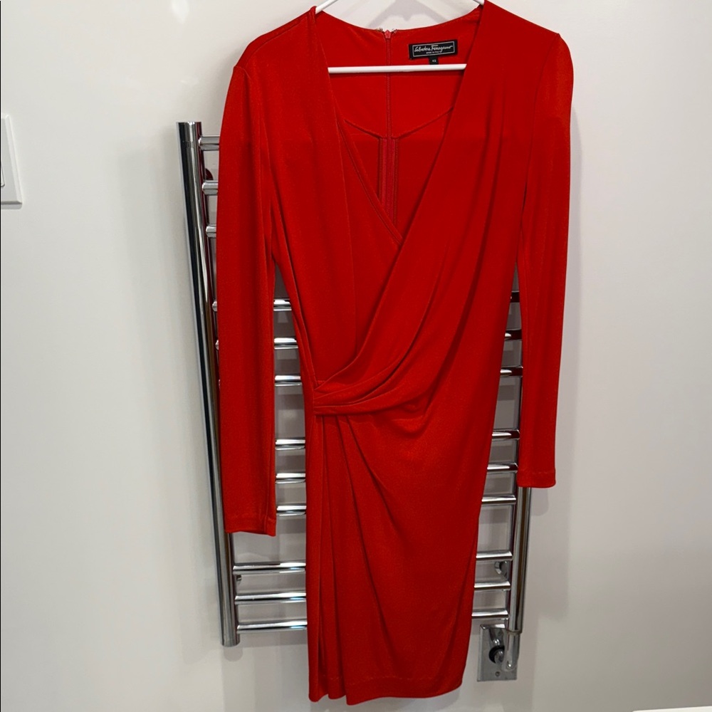 Salvatore Ferragamo Bold Red Long Sleeve Dress